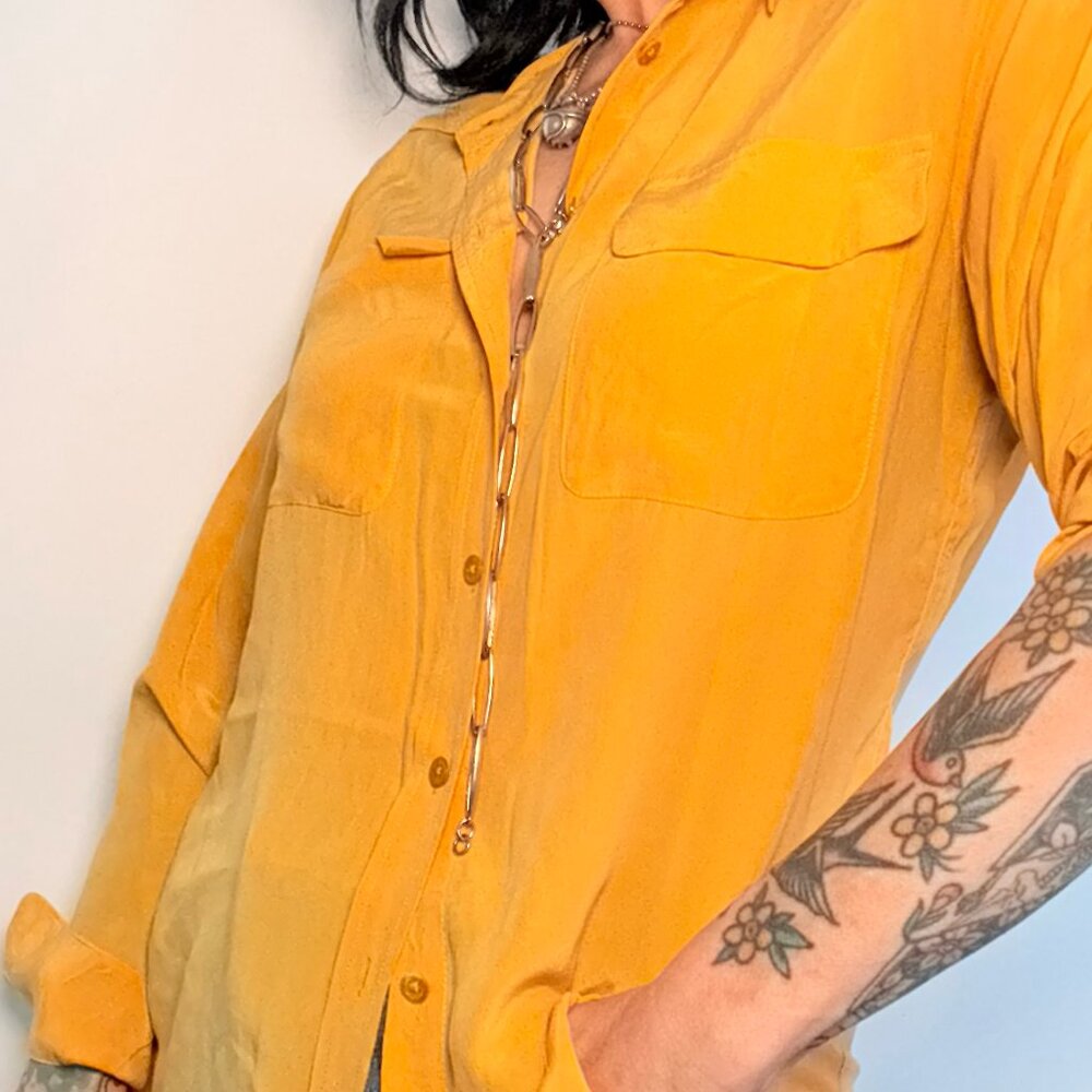 🌼 Equipment Femme Marigold Silk Blouse – Size S – Long Sleeve, Button-Down